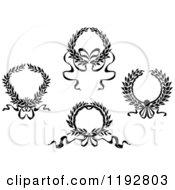 Clipart Of Black And White Laurel Wreaths With Bows And Ribbons Royalty Free Vector Illustration