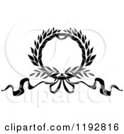 Clipart Of A Black And White Laurel Wreath With A Bow And Ribbons 3 Royalty Free Vector Illustration