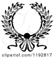Clipart Of A Black And White Laurel Wreath With A Bow And Ribbons 4 Royalty Free Vector Illustration