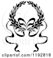 Clipart Of A Black And White Laurel Wreath With A Bow And Ribbons Royalty Free Vector Illustration