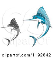 Poster, Art Print Of Jumping Blue And Grayscale Marlin Fish