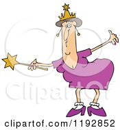 Cartoon Of A Chubby Caucasian Fairy Godmother Bowing And Holding Out A Magic Wand Royalty Free Vector Clipart