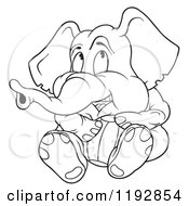 Cartoon Of A Black And White Shy Elephant Sitting With A Ball Royalty Free Vector Clipart