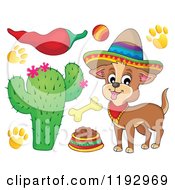Poster, Art Print Of Mexican Chihuahua Dog Wearing A Sombrero With Supplies And A Pepper