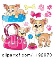 Poster, Art Print Of Happy Chihuahuas With Prints And Supplies