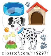 Poster, Art Print Of Happy Dalmatian Dog And Supplies