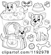 Poster, Art Print Of Black And White Happy Chihuahuas With Prints And Supplies