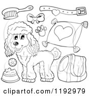 Poster, Art Print Of Black And White Happy Poodle Dog And Supplies