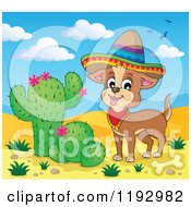 Poster, Art Print Of Happy Mexican Chihuahua Dog Wearing A Sombrero In A Desert
