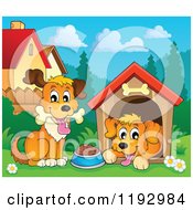 Poster, Art Print Of Happy Dogs At A House