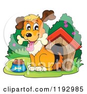 Happy Dog With Food And A Bone At A House