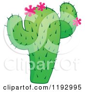 Cartoon Of A Green Cacuts Plant With Pink Flowers Royalty Free Vector Clipart by visekart