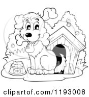 Poster, Art Print Of Black And White Happy Dog With A Bone By His House