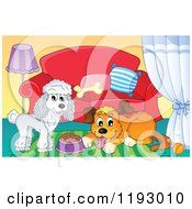 Poster, Art Print Of Happy White Poodle And Brown Dog With Food In A Living Room