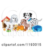 Dogs And Supplies By A House