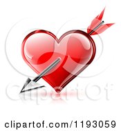 Poster, Art Print Of Cupids Arrow Through A Red Glossy Heart With Reflections On White