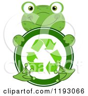 Poster, Art Print Of Happy Green Frog Hugging A Recycle Symbol