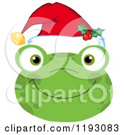 Poster, Art Print Of Smiling Happy Christmas Frog Face With A Santa Hat