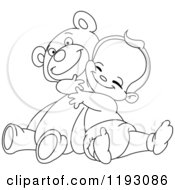 Poster, Art Print Of Outlined Happy Baby Boy Hugging A Teddy Bear