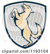 Clipart Of A Dog Prancing In A Gray Ray Shield Royalty Free Vector Illustration