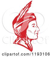 Poster, Art Print Of Retro Profiled Native American Indian Woman Woodcut In Red