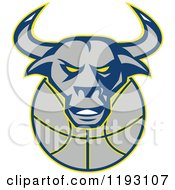 Clipart Of A Texas Longhorn Bull Over A Basketball Royalty Free Vector Illustration