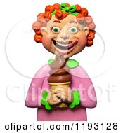 Clipart Of A 3d Red Haired Girl Licking Her Lips And Looking At A Chocolate Ice Cream Cone Royalty Free CGI Illustration by Amy Vangsgard