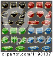 Poster, Art Print Of Sparkly Black Red Green And Blue Labels With Gold Text And Frames On Gray