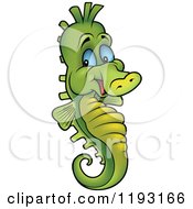 Poster, Art Print Of Happy Green Seahorse With Blue Eyes