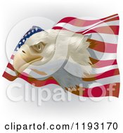 Poster, Art Print Of Bald Eagle Head Over A Wavy American Flag On Shading