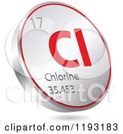 Poster, Art Print Of 3d Floating Round Red And Silver Chlorine Chemical Element Icon