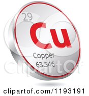 Poster, Art Print Of 3d Floating Round Red And Silver Copper Chemical Element Icon
