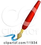 Red Paintbrush Painting A Blue Squiggle Clipart Illustration