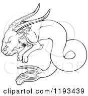 Poster, Art Print Of Black And White Line Drawing Of The Capricorn Zodiac Astrology Sign