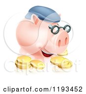 Poster, Art Print Of Pension Piggy Bank With Glasses A Hat And Gold Coins