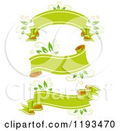 Cartoon Of Blank Green Leafy Eco Ribbon Banners Royalty Free Vector Clipart
