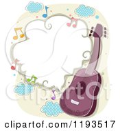 Cartoon Of A Purple Guitar And Frame Of Music Notes Royalty Free Vector Clipart