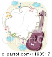 Purple Guitar And Frame Of Music Notes