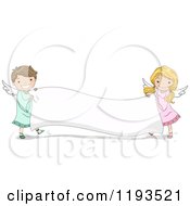 Poster, Art Print Of Cute Angel Boy And Girl Holding A Blank Banner
