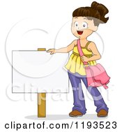 Poster, Art Print Of Happy Brunette Girl Standing By A Sign