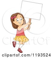 Poster, Art Print Of Happy Brunette Girl Walking And Holding Up A Sign