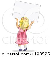 Cartoon Of A Rear View Of A Blond Girl In A Pink Dress Holding Up A Sign Royalty Free Vector Clipart