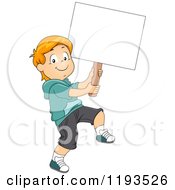 Poster, Art Print Of Happy Boy Marching With A Sign Board