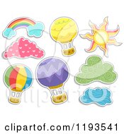Poster, Art Print Of Sticker Styled Hot Air Balloons Clouds A Sun And Rainbow