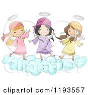 Poster, Art Print Of Cute Angel Girls Playing On A Cloud