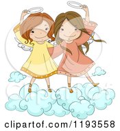 Cute Angel Girls Holding Their Halos On A Cloud
