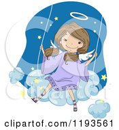 Poster, Art Print Of Cute Angel Girl Swinging On A Cloud