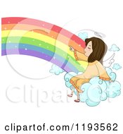 Poster, Art Print Of Cute Angel Girl Sitting On A Rainbow Cloud And Pointing