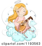 Poster, Art Print Of Happy Blond Angel Girl Playing A Lute On A Cloud