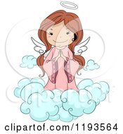 Poster, Art Print Of Cute Angel Girl Praying On A Cloud